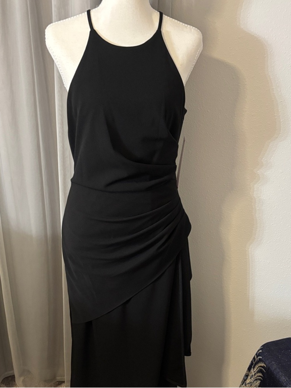 Badgley Mischka Black Halter Evening Gown with Draped Waist NWT size 8